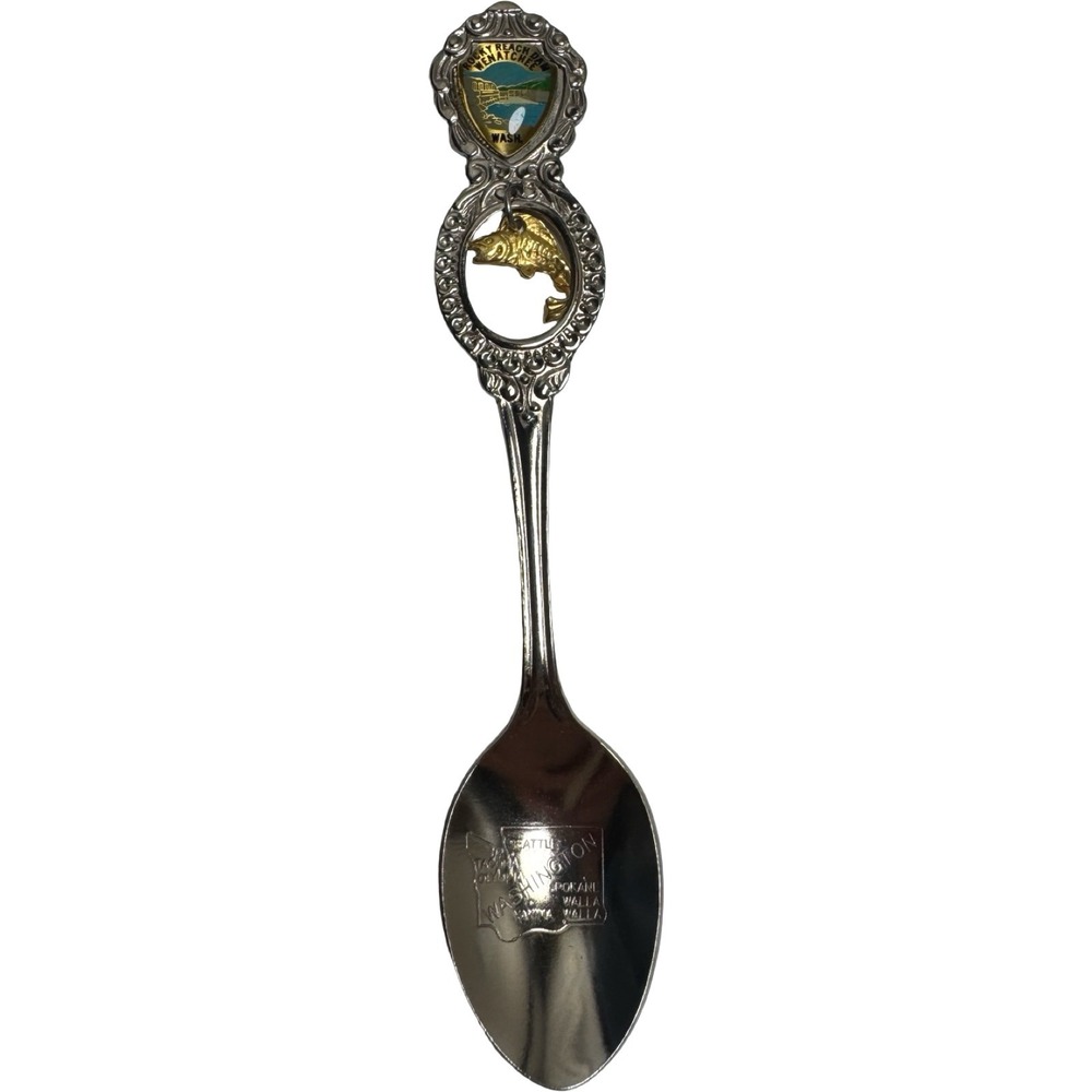 Vintage Rocky Reach Dam Wenatchee WA Souvenir Spoon Fish Dangle Japan